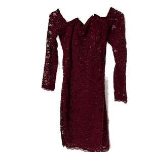 Sequin Hearts Burgundy Lace Long Sleeve Sequin Dress
